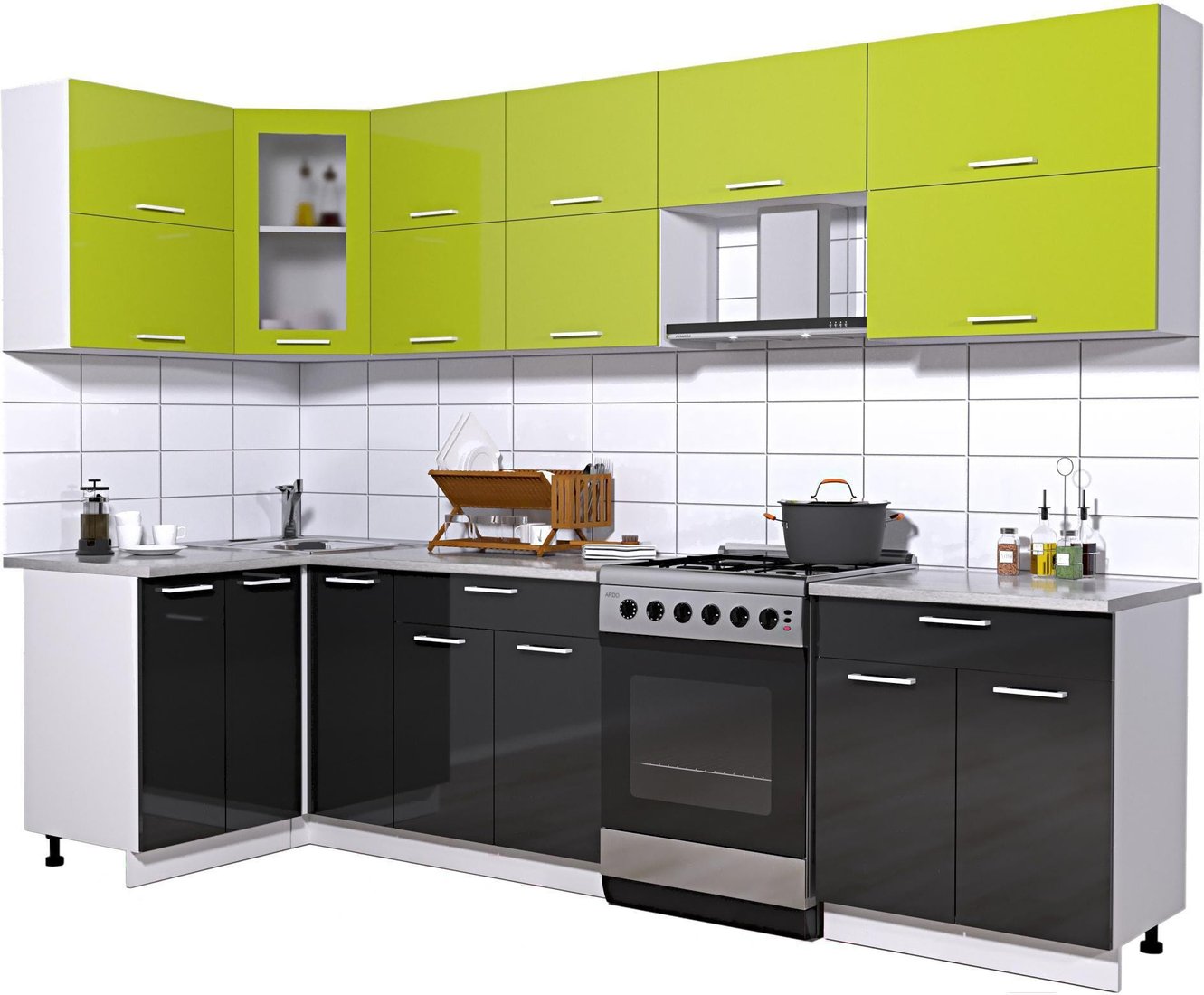 

Готовая кухня Интерлиния Мила Gloss 60-12x29 (яблоко/черный глянец)