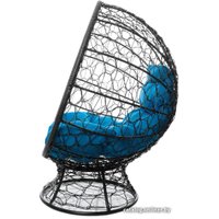 Кресло M-Group Кокос на подставке 11590403 (черный ротанг/голубая подушка)