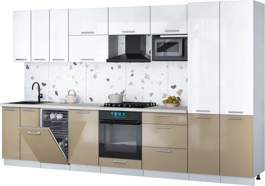 

Готовая кухня Интерлиния Мила Gloss 3.5-ПМ4 (капучино глянец/белый глянец/опал светлый)