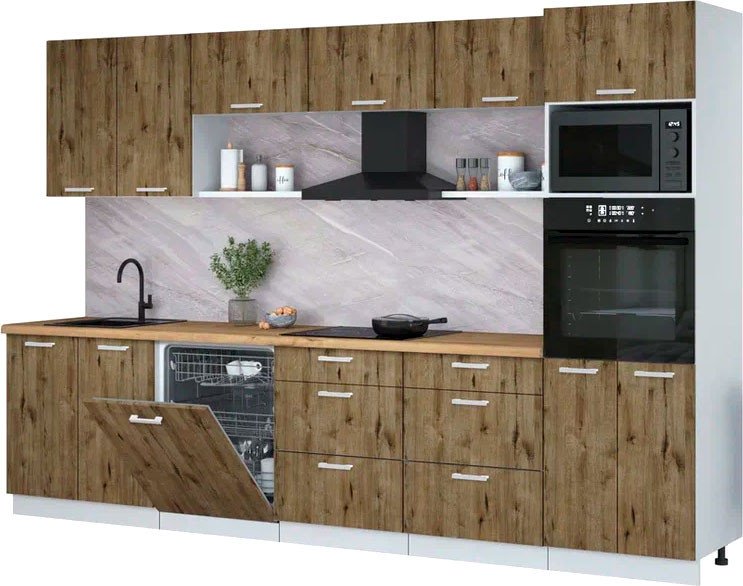 

Готовая кухня Интерлиния Мила Лайт 3.2-ПМ1 (дуб веллингтон/дуб веллингтон/дуб бунратти)