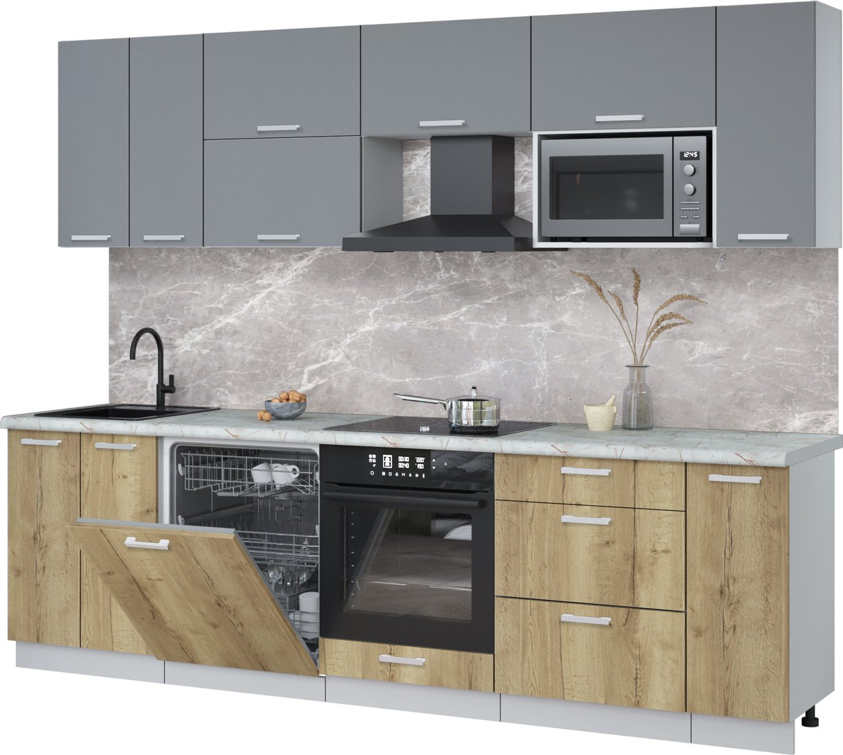 

Готовая кухня Интерлиния Мила Лайт 2.7-ПМ2 (серебро/дуб золотой/серый каспий)