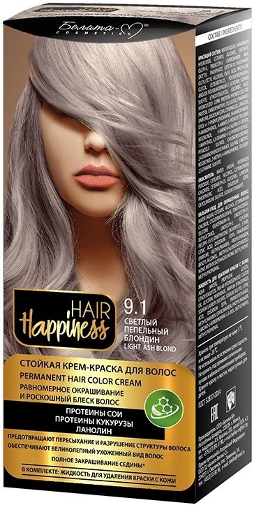 

Крем-краска для волос Белита-М Hair Happiness Стойкая 9.1 светлый пепельный блондин