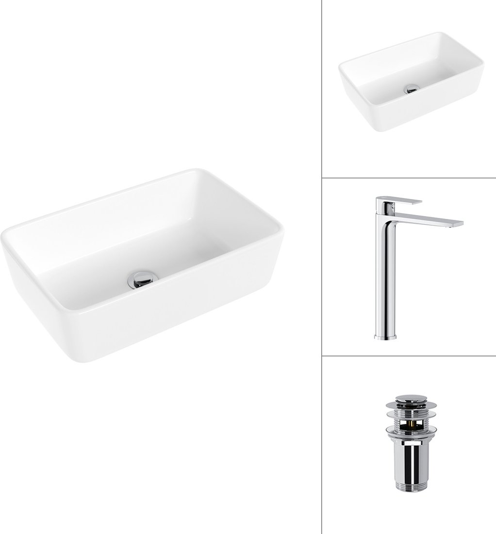 Умывальник Lauter 21674A + Reef 21CK8678C с донным клапаном 21190CH (хром)