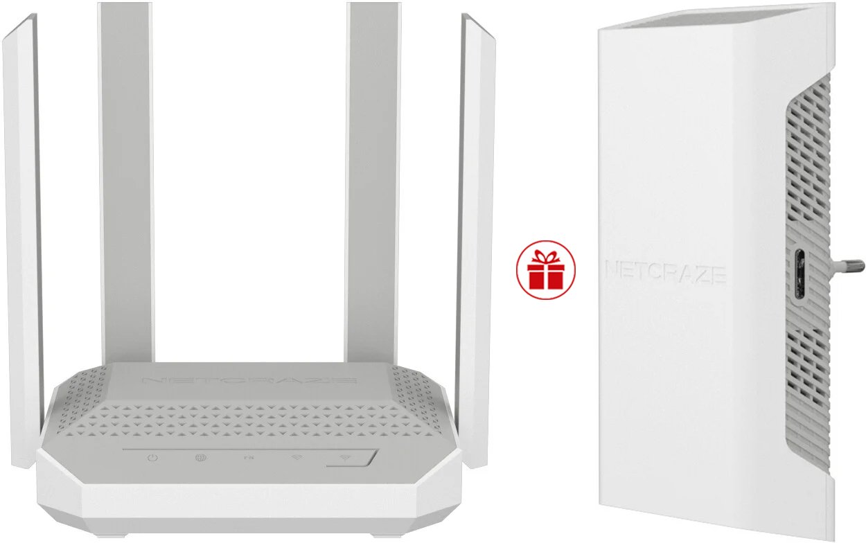 Wi-Fi роутер Netcraze Hopper NC-3811 + усилитель Wi-Fi Netcraze Buddy 6 SE NC-4410
