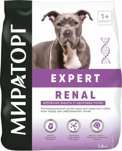 

Сухой корм для собак Мираторг Expert Renal Бережная забота о здоровье почек 1.5 кг