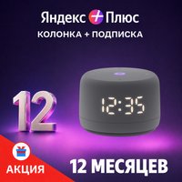 Умная колонка Яндекс Станция Лайт 2 (серый) + подписка Яндекс Плюс на 12 месяцев по акции