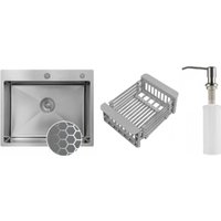 Кухонная мойка Schtoff Best Decor Silver 5550 + коландер KR-1 GREY + дозатор SD-1 SILVER