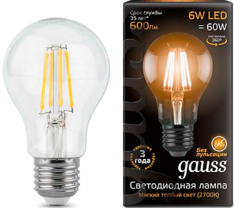 

Светодиодная лампочка Gauss E27 6Вт 2700К [102802106]