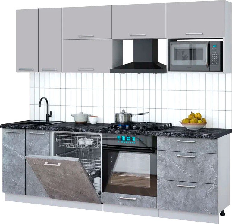 

Готовая кухня Интерлиния Мила Gloss 2.4-ПМ2 (керамика/грей/кастилло темный)