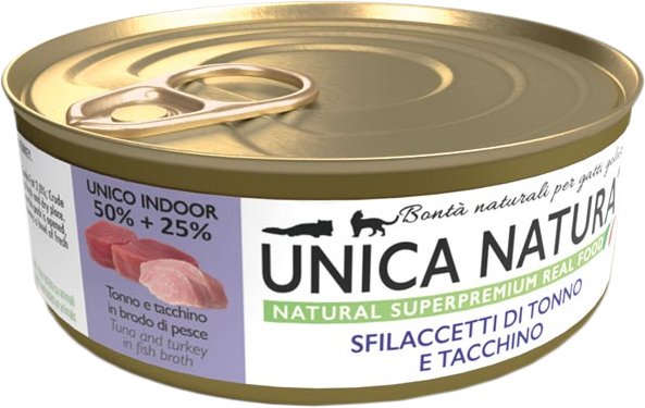 

Консервированный корм для кошек Unica Natura Unico Indoor с тунцом и индейкой 70 г