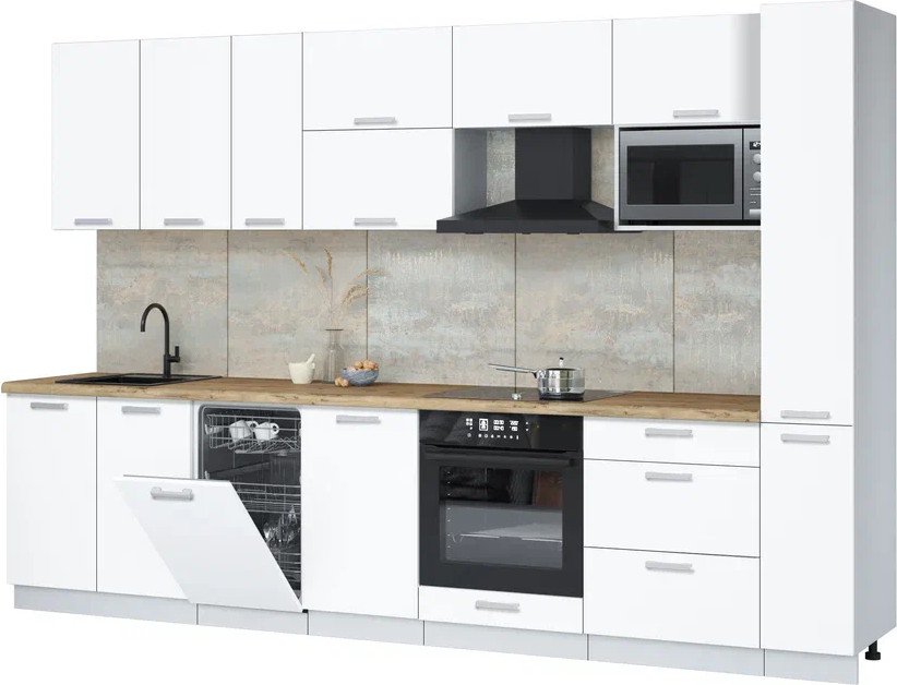 

Готовая кухня Интерлиния Мила Лайт 3.2-ПМ4 (белый платинум/белый платинум/дуб бунратти)