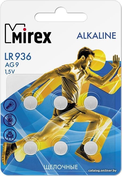 Батарейка Mirex LR936 (AG9) блистер 6 шт. 23702-LR936-E6