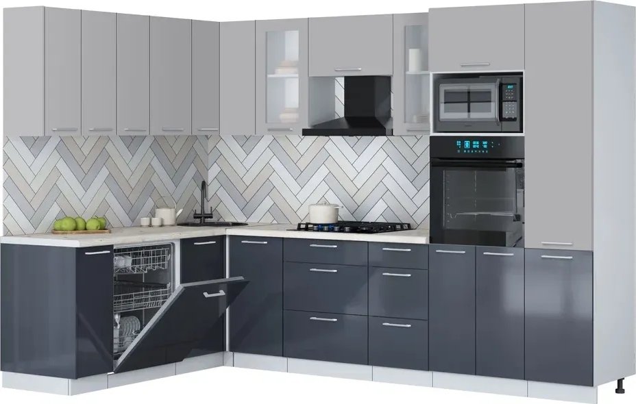 

Готовая кухня Интерлиния Мила Gloss 1.896х2.98 (асфальт глянец/грей/бискайская сосна)