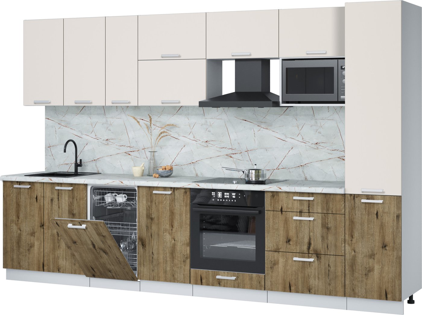 

Готовая кухня Интерлиния Мила Лайт 3.3-ПМ4 (персидский жемчуг/дуб веллингтон/серый каспий)