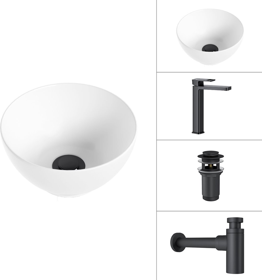 Умывальник Lauter 21601E + Cascade 21СК0655BS + сифон 21635B + дон.клапан 21190B (черный матовый)