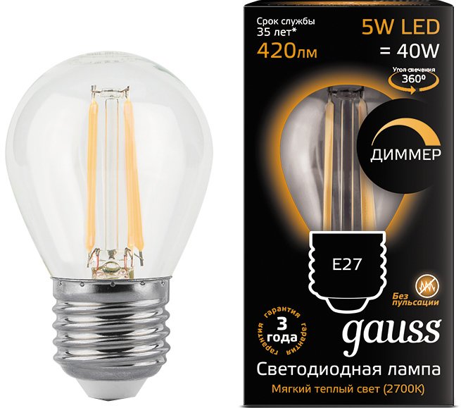 

Светодиодная лампочка Gauss E27 5 Вт 2700K 105802105-D