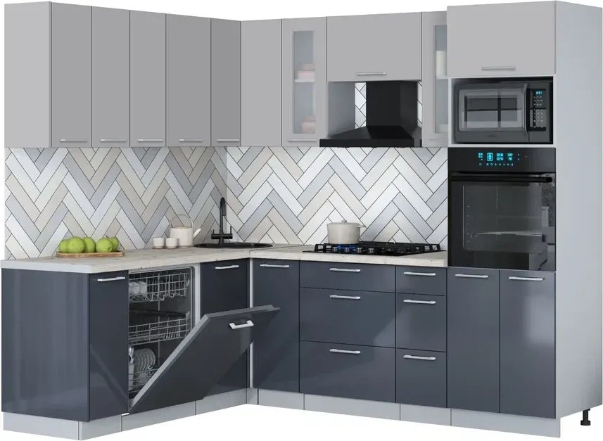 

Готовая кухня Интерлиния Мила Gloss 1.896х2.38 (асфальт глянец/грей/бискайская сосна)