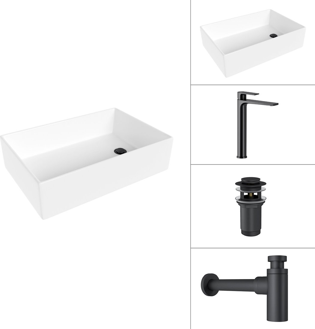 

Умывальник Lauter 21518-1 + Reef 21CK8678BS + сифон 21635B + дон.клапан 21190B (черный матовый)