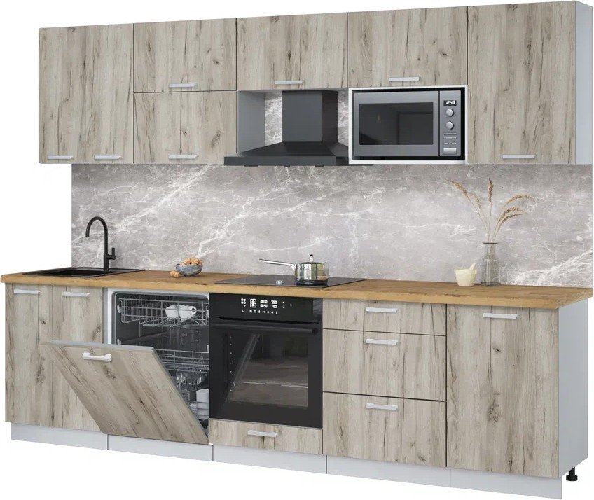 

Готовая кухня Интерлиния Мила Лайт 2.9-ПМ2 (дуб серый/дуб серый/дуб бунратти)