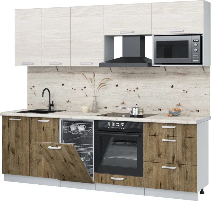 

Готовая кухня Интерлиния Мила Лайт 2.45-ПМ4 (вудлайн кремовый/дуб веллингтон/бискайская сосна)