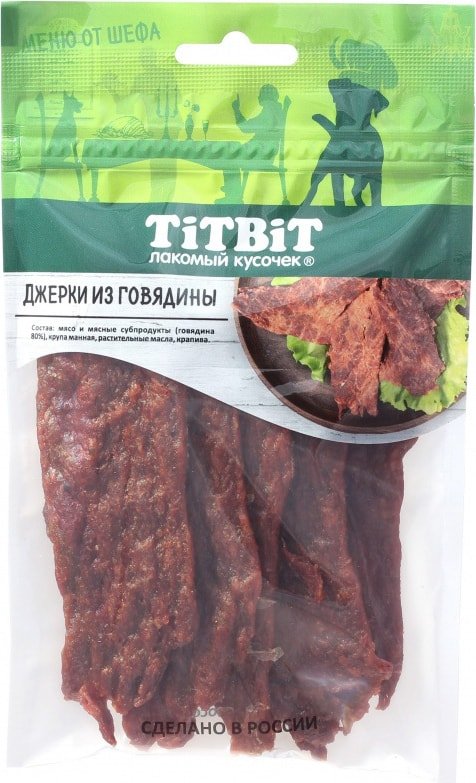 

Лакомство для собак TiTBiT Меню от Шефа Джерки мясные из говядины 70 г