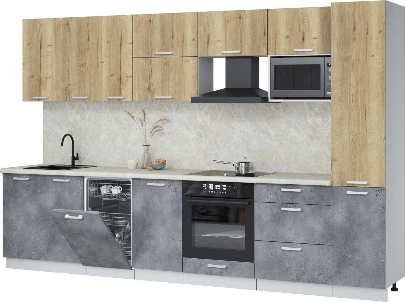 

Готовая кухня Интерлиния Мила Лайт 3.3-ПМ4 (дуб золотой/бетон портленд/опал светлый)