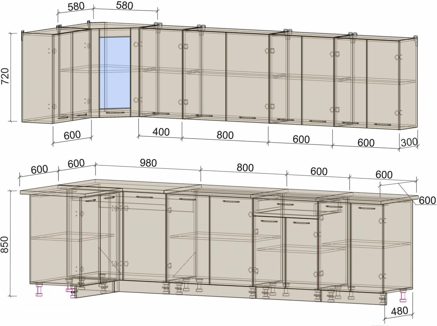 

Готовая кухня Интерлиния Мила 12x30 (антрацит/серебро)