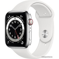 Умные часы Apple Watch Series 6 LTE 44 мм (сталь серебристый/белый спортивный)