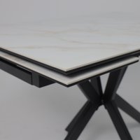 Кухонный стол Lepremo AV 2111 МДФ+керамика раздвижной 1200-1800x800 (белый глянцевый Carla Larkin/черный)