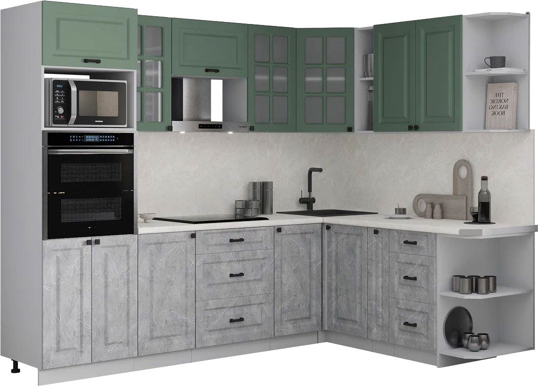 

Готовая кухня Интерлиния Мила Деко 1.88x2.6 PR (керамика/мята/опал светлый)