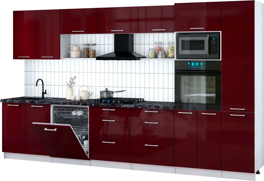 

Готовая кухня Интерлиния Мила Gloss 3.6-ПМ1 (бордовый глянец/бордовый глянец/кастилло темный)