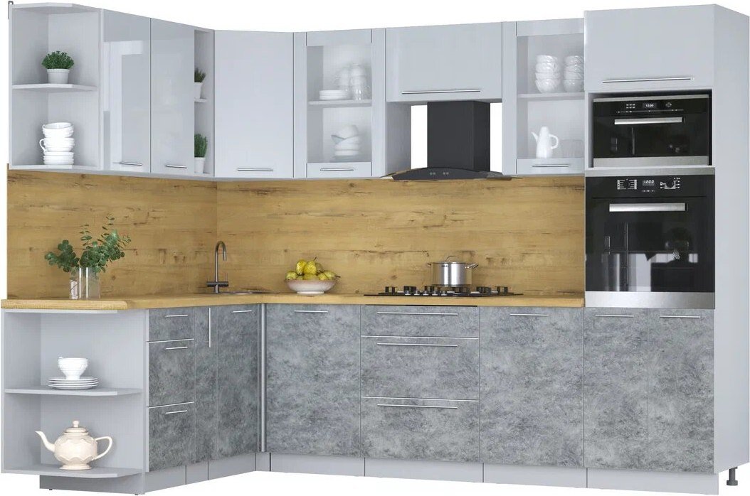 

Готовая кухня Интерлиния Мила Пластик 1.88x2.8 LV (туманный глянец/мрамор/дуб бунратти)