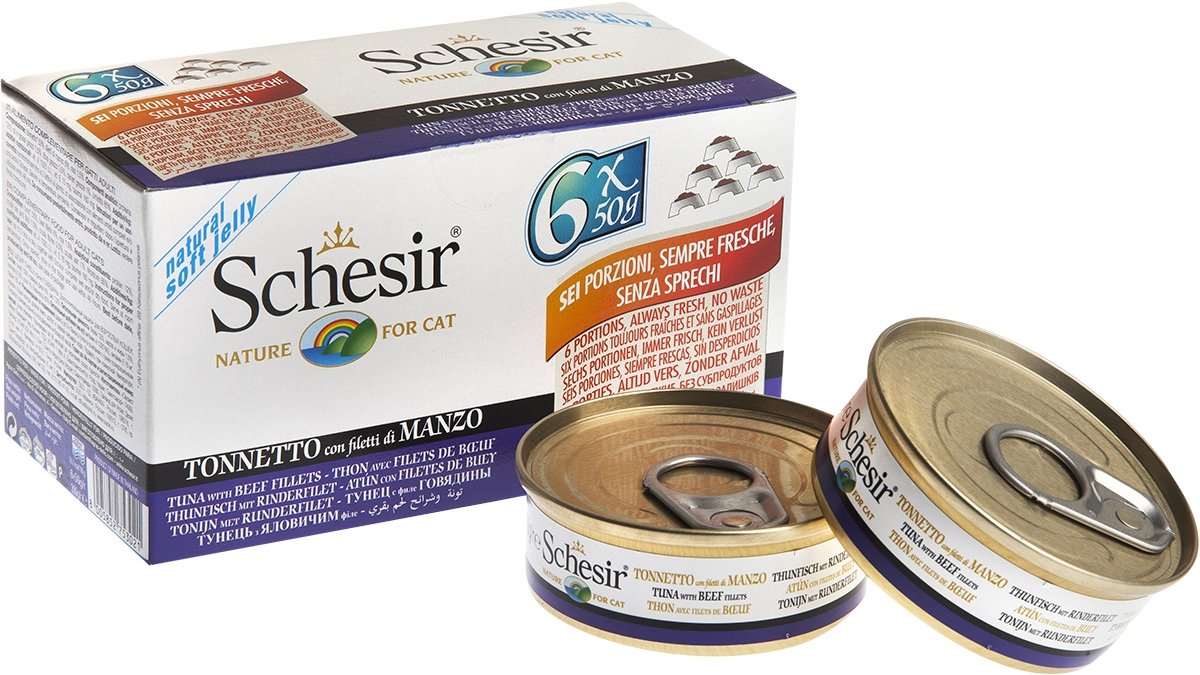

Консервированный корм для кошек Schesir Tuna with Beef fillets 300 г