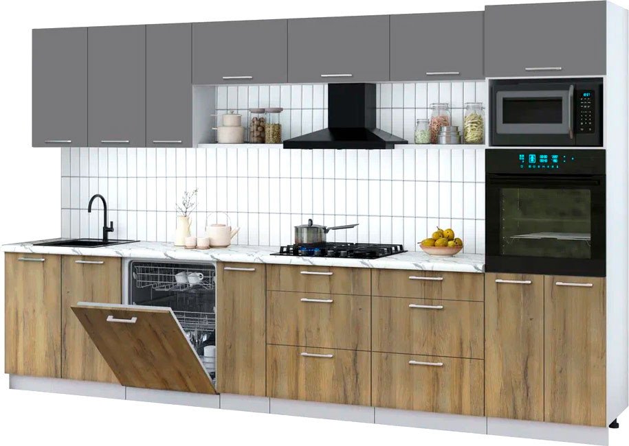 

Готовая кухня Интерлиния Мила Gloss 3.5-ПМ1-2 (дуб вотан/серый/белый гранит)