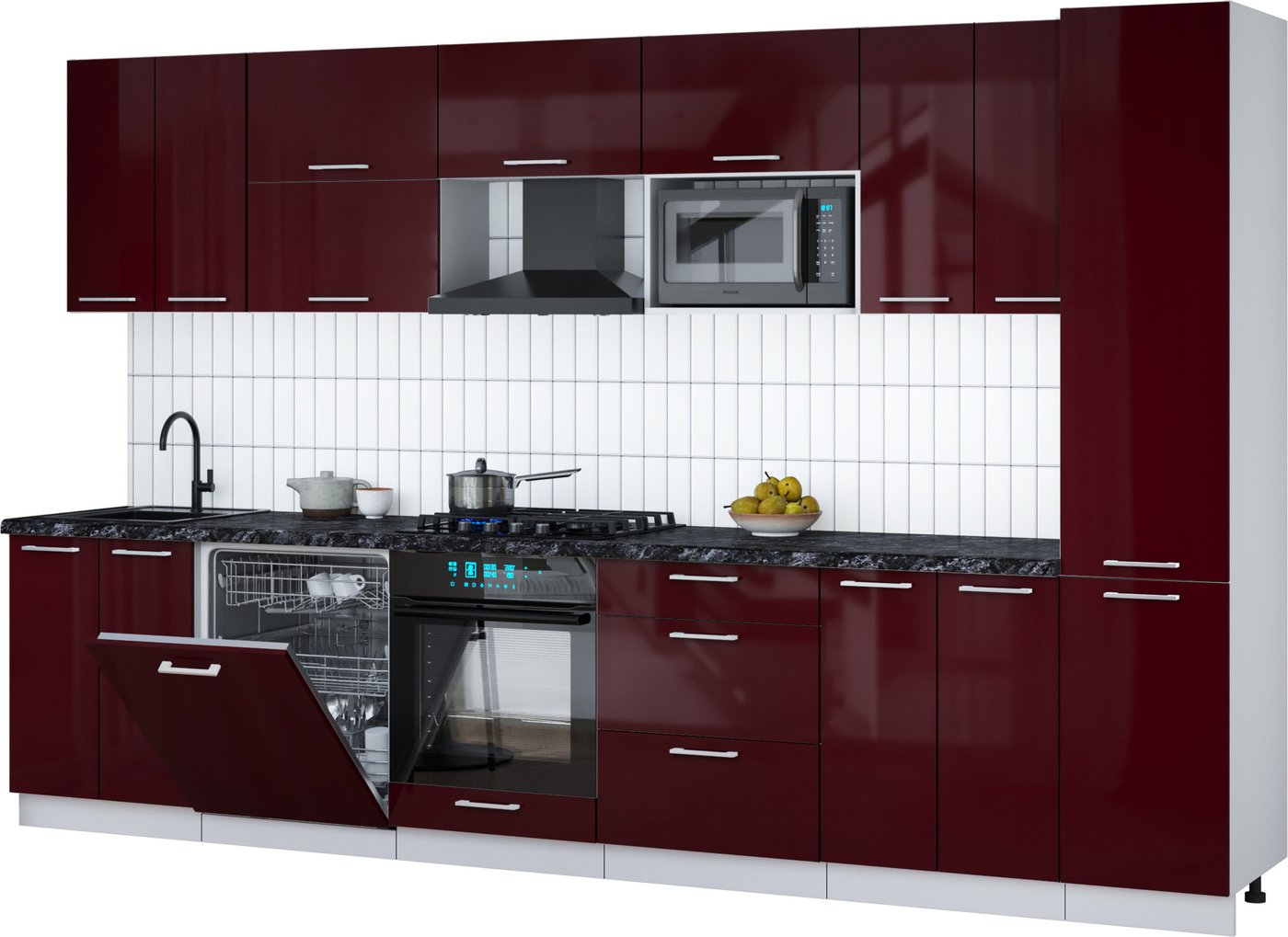 

Готовая кухня Интерлиния Мила Gloss 3.4-ПМ2 (бордовый глянец/бордовый глянец/кастилло темный)