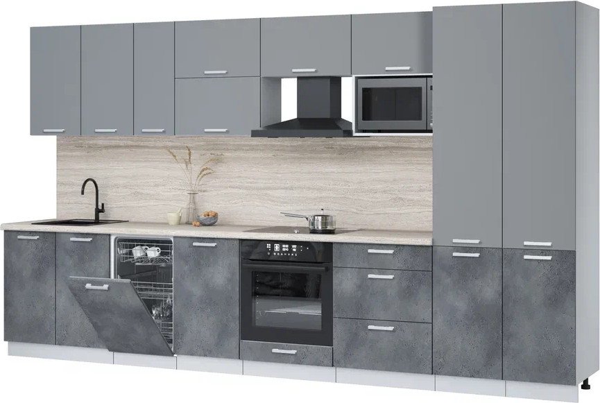 

Готовая кухня Интерлиния Мила Лайт 3.7-ПМ4 (серебро/бетон портленд/травертин серый)