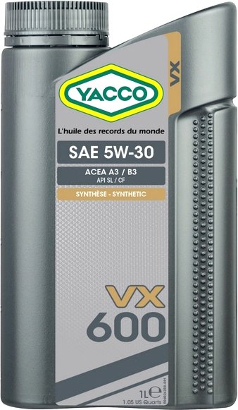 

Моторное масло Yacco VX 600 ACEA A3/B3 API SL/CF 5W-30 1л