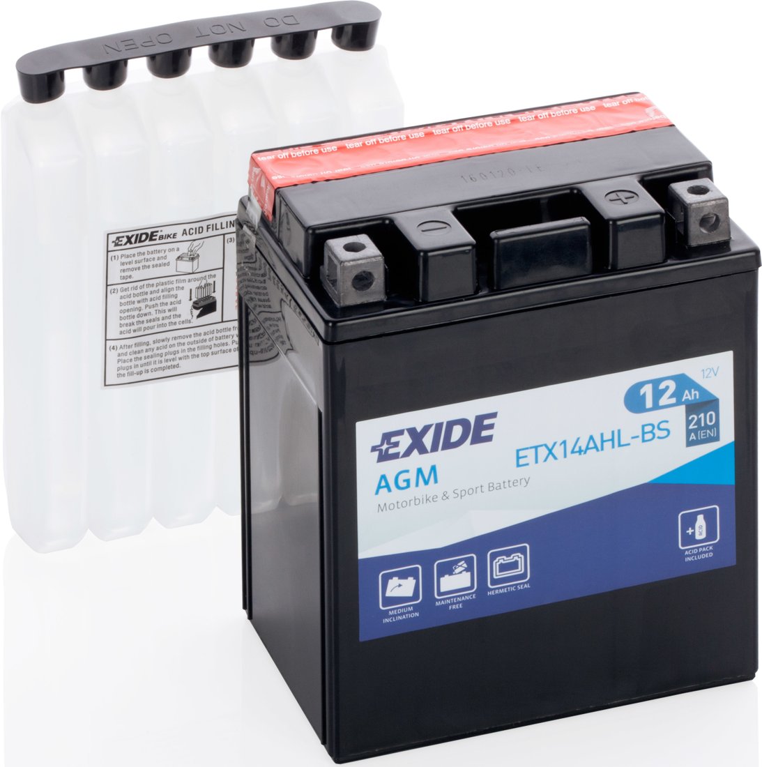 

Мотоциклетный аккумулятор Exide ETX14AHL-BS (12 А·ч)
