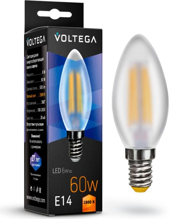 

Светодиодная лампочка Voltega Crystal Candle matt 6W 2800K E14 7044
