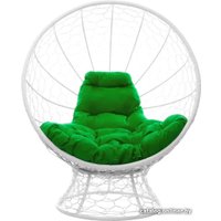 Кресло M-Group Кокос на подставке 11590104 (белый ротанг/зеленая подушка)