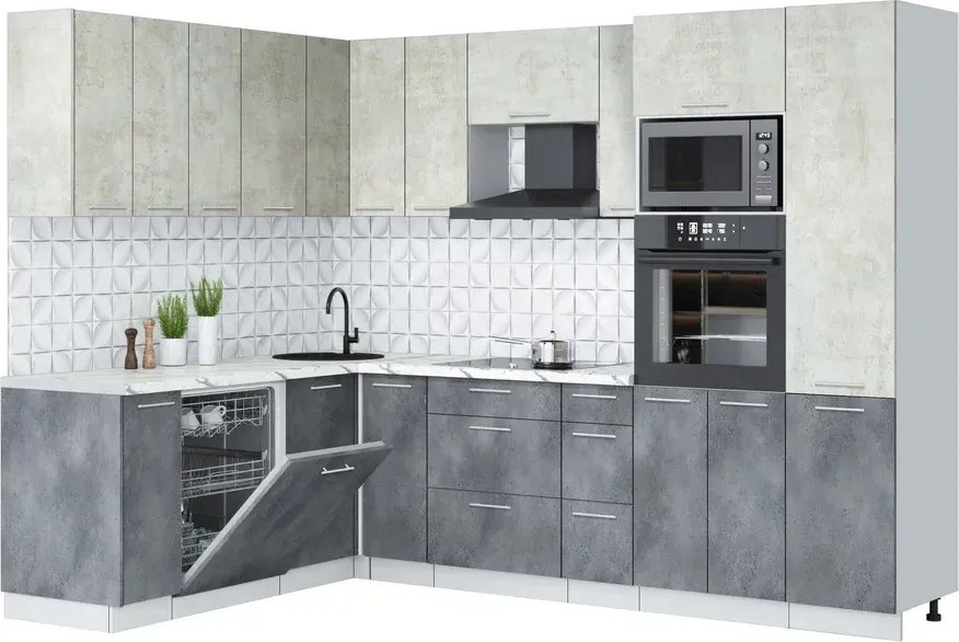 

Готовая кухня Интерлиния Мила Лайт 1.896х2.78 (бетон лайт/бетон портленд/белый гранит)