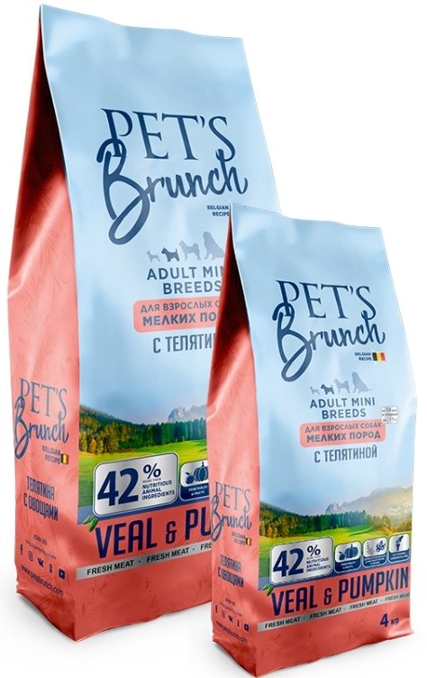 

Сухой корм для собак Pet's Brunch с телятиной для взрослых собак мелких пород 11 кг