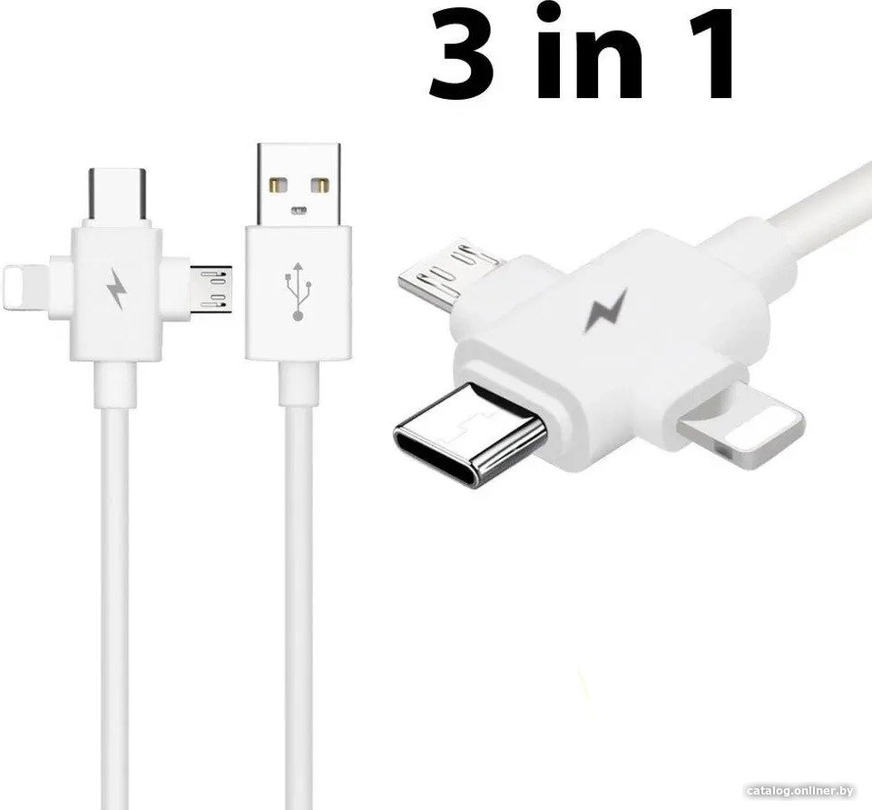 Кабель USBTOP USB Type-A - microUSB, USB Type-C, Lightning 3.1A (1 м, белый)