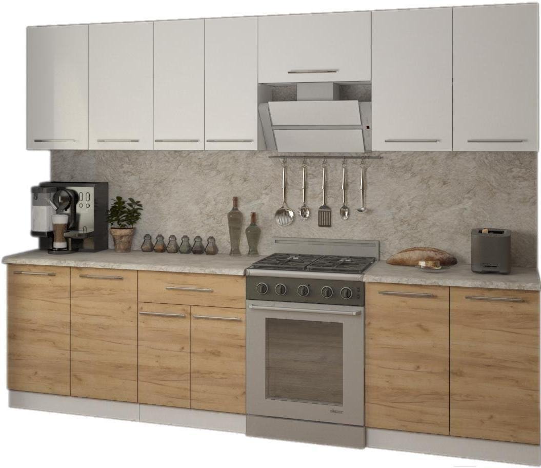 

Готовая кухня Кастанье Марта 2.8 (белый глянец/дуб крафт золотой матовый)