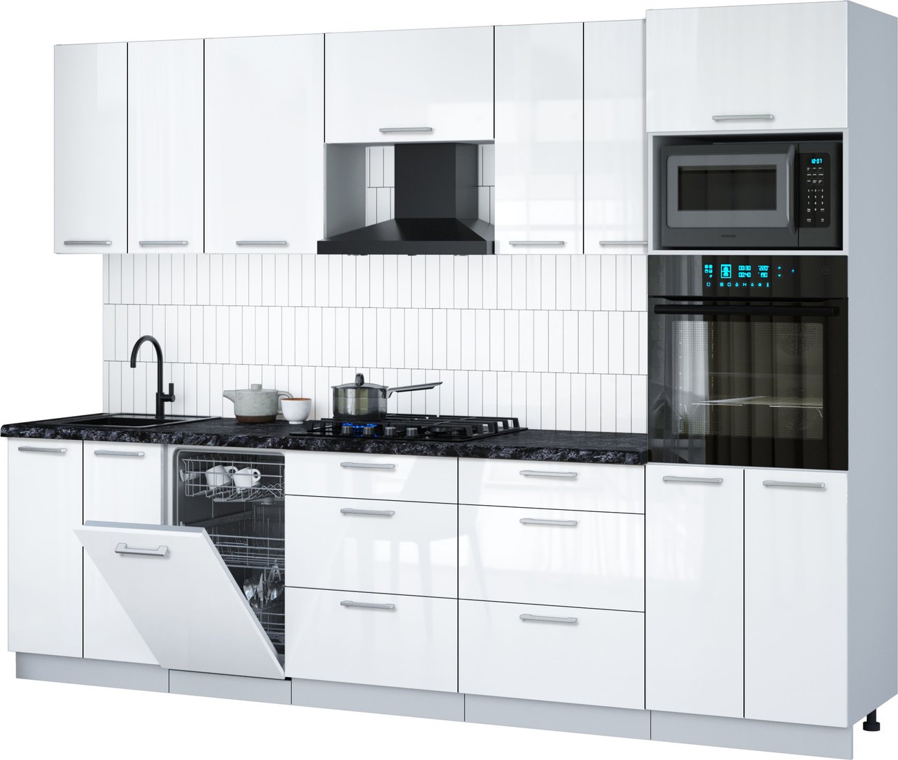 

Готовая кухня Интерлиния Мила Gloss 2.85-ПМ3 (белый глянец/белый глянец/кастилло темный)