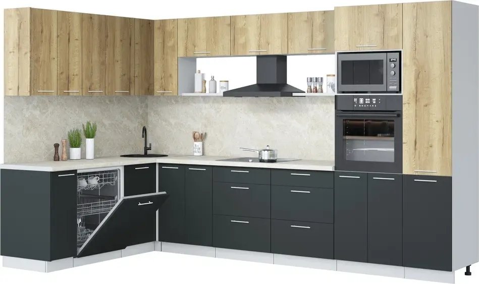 

Готовая кухня Интерлиния Мила Лайт 1.896х3.38 (дуб золотой/антрацит/опал светлый)