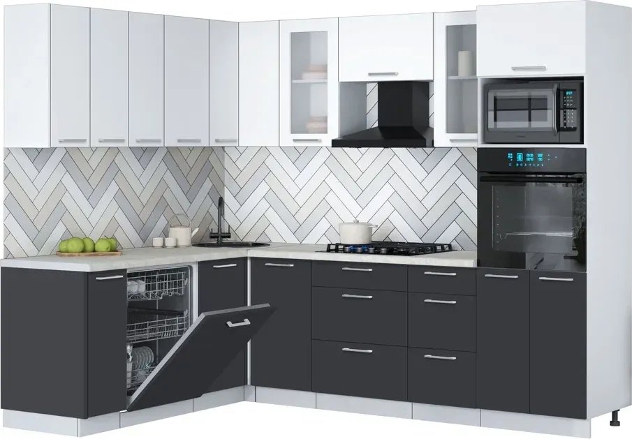 

Готовая кухня Интерлиния Мила Gloss 1.896х2.58 (пепел/белый/опал светлый)