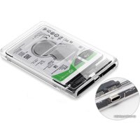 Бокс для накопителей 2.5" USBTOP SATA – USB-C – USB3.0 (пластик, прозрачный)