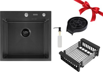 Кухонная мойка ARFEKA ECO AR мойка 500*500, коландер, дозатор BLACK+ринзер