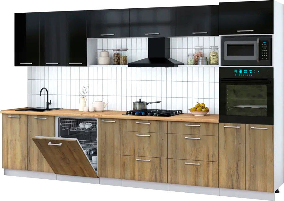 

Готовая кухня Интерлиния Мила Gloss 3.5-ПМ1-2 (дуб вотан/черный глянец/дуб бунратти)